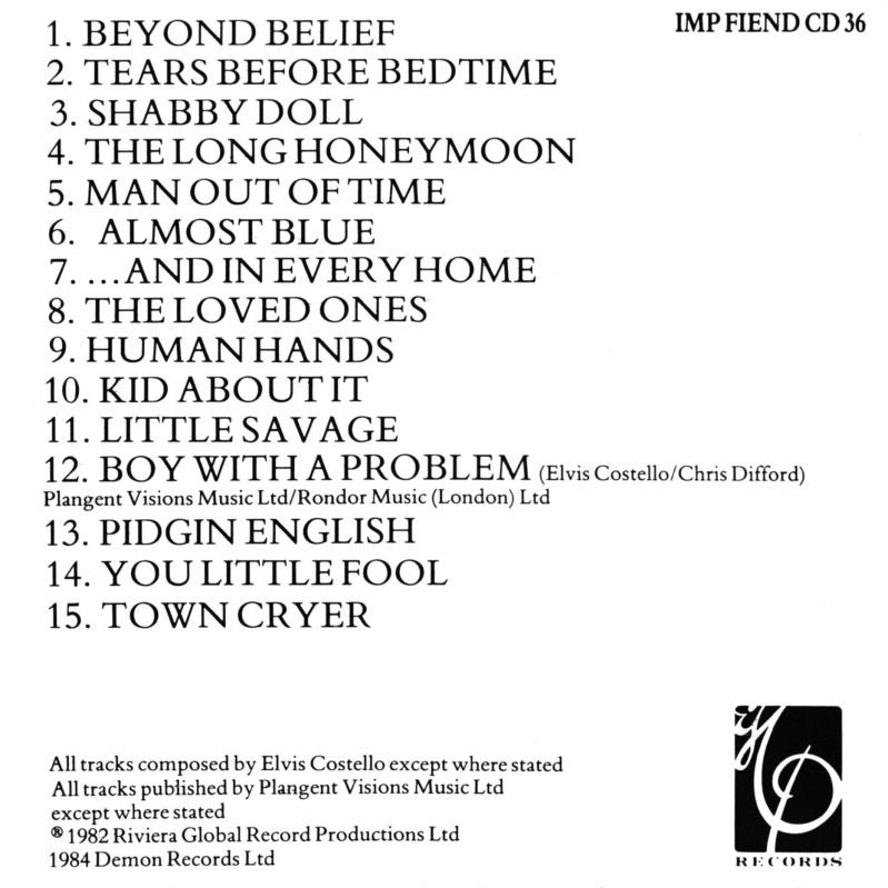 Elvis Costello And The Attractions  Imperial Bedroom : Front + Inlay